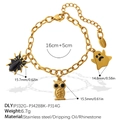 Gouden Halloween-armband van roestvrij staal met hangers van spin uil en geest - Spin Uil Spook Stijl (SL397G1)