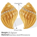 Gold conch earrings with white rhinestones in 18K gold plated stainless steel - White Rhinestone Gold Earrings (EH672WEG)