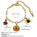 Halloween-armband met hangers van pompoen spin en huis in gouden afwerking - Huis Pompoen Spin Stijl (SL398G1)