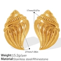 Gold spiral seashell earrings in stainless steel with rhinestones and 27mm height - Plain Gold Earrings (EH673G)