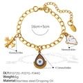 Gouden roestvrijstalen armband met blauw boze oog en witte spookhangers voor Halloweenfeest - Kruis Boze Oog Spook Stijl (SL400G1)