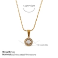 Elegant 18K gold plated stainless steel necklace with round sparkling zircon pendant - Round Halo Style (XL803WEG) / Gold White Zirconia