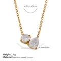 18K gold plated stainless steel necklace with round and pear cut zircon pendant - Double Stone Pendant Style (XL805WEG) / Gold White Zircon