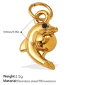 Polished 18k gold plated stainless steel dolphin pendant with black rhinestone eye - Black Rhinestone Dolphin Style (PJ921BKG)
