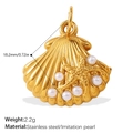 Golden stainless steel seashell pendant with starfish and faux pearl detail - Pearl Starfish Shell Style (PJ927WEG)