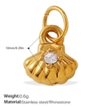 Gold stainless steel scallop shell pendant with center rhinestone 10mm 0.39in - Rhinestone Small Scallop Style (PJ928WEG)