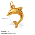 Golden stainless steel dolphin pendant with high polish finish, 19.6mm nautical charm - Polished Dolphin Style (PJ932G)