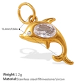 18k gold plated dolphin pendant in stainless steel with clear oval zircon and small rhinestones - Zircon Dolphin Style (PJ933WEG)