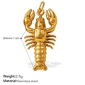 Polished gold stainless steel lobster charm pendant for necklaces, 28.4mm length - Lobster Shape Style (PJ935G)