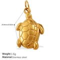 Golden stainless steel sea turtle pendant necklace showing dimensions and weight - Textured Sea Turtle Style (PJ938G)