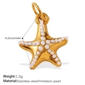 Gold plated stainless steel starfish pendant charm featuring elegant imitation pearls - Pearl Starfish Style (PJ939WEG)