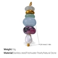 Pendentif en acier inoxydable avec pierres naturelles et perle d'eau douce, 29 mm - Pendentif en Pierre Naturelle et Perle d'Eau Douce Doré (PJ663CRG)