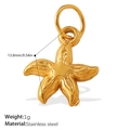 Polished gold starfish charm in stainless steel weighing 1g with 13.8mm size - 3D Starfish Style (PJ940G)
