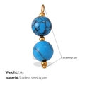 Blue agate double bead pendant with stainless steel hanging loop in gold finish - Dark Blue Agate Double Bead Style (PJ671DBG)