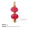 Pink natural stone pendant charm with golden stainless steel beads and ring connector - Pink Gemstone Serial Style (PJ713PKG)