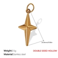 Pendentif Étoile du Nord en acier inoxydable plaqué or 18 carats avec design évidé - Pendentif Étoile à Quatre Branches Ajouré Double Face Doré (PJ275G)