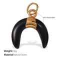 18K gold plated crescent natural stone pendant with sparkling black finish and ring - Gold Sand Black Stone Moon Style (PJ738BKG)
