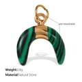 Crescent malachite stone pendant with gold clasp and green black striped texture - Green Black Striped Moon Style (PJ738GNG)