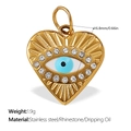 Golden stainless steel heart pendant with blue evil eye and sparkling rhinestones - Rhinestone Evil Eye Heart Style (PJ789BEG)