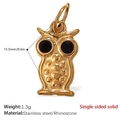 Pendentif chouette en acier inoxydable doré 18 carats avec strass noirs pour bijoux DIY - Pendentif Hibou avec Strass Noirs Doré (PJ428BKG)