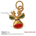 Pendentif renne en acier inoxydable plaqué or 18K avec émail vert et rouge vif - Pendentif Renne Émaillé Doré (PJ430CRG)