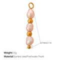 Vertical gold pendant with pinkish freshwater pearls and stainless steel beads - Pale Pink Purple Three Bead Serial Style (PJ721PKG)