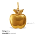 Mini pendentif pomme en acier inoxydable plaqué or 18K avec détail de petite feuille - Petit Pendentif en Forme de Pomme (PJ965GS)