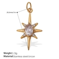 Pendentif étoile en acier doré avec grand zircon ovale et détails raffinés - Pendentif Étoile à Huit Branches avec Zirconia Blanc Doré (PJ471WEG)