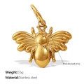 Pendentif abeille dorée en acier inoxydable avec gravure d'ailes et anneau de liaison - Pendentif en Forme d'Abeille (PJ966GL)