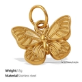 Pendentif papillon doré en acier inoxydable avec texture détaillée et anneau attaché - Pendentif Papillon Texturé (PJ970G)