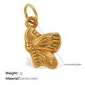 Pendentif papillon minimaliste en acier inoxydable doré avec détails de texture d'aile - Pendentif Papillon Texture d'Aile (PJ971G)