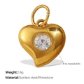 Pendentif cœur en acier inoxydable doré avec strass rond et finition polie brillante - Pendentif Cœur à Strass Unique (PJ972WEG)