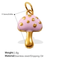 Cute pink dripping oil mushroom pendant made of gold-plated stainless steel for DIY jewelry - Pink Mushroom Pendant (PJ660LPG)