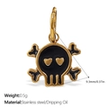 Pendentif tête de mort noir aux yeux en cœur en acier doré à l'or 18K - Pendentif Crâne avec Yeux en Cœur Émail Noir Doré (PJ656BKG)