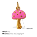 Pink mushroom pendant in 18K gold-plated stainless steel with vibrant enamel finish - Hot Pink Polka Dot Mushroom Pendant (PJ660PKG)