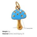 Pendentif champignon bleu ciel en acier inoxydable avec points dorés pour bijoux - Pendentif Champignon Bleu Émaillé Doré (PJ660BEG)