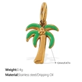 Pendentif cocotier tropical en acier inoxydable doré 18K avec finition en émail vert - Pendentif Cocotier Vert Doré (PJ661GNG)