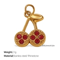 Kirsch-Anhänger aus vergoldetem Edelstahl mit roten Strasssteinen und Maßangaben - Roter Doppelkirsche-Stil (PJ690RDG)