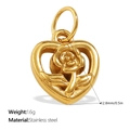 Pendentif cœur évidé en acier inoxydable doré avec motif rose pour colliers DIY - Pendentif Cœur Rose Creuse (PJ977G)
