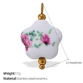 Pendentif fleur en acier plaqué or 18K et céramique blanche avec motif rose rose - Pendentif Fleur en Céramique Blanche avec Rose Rose Doré (PJ667CRG)