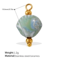 Blue-green marble ceramic fish pendant with 18K gold plated stainless steel, 19.6mm height - Blue and White Quicksand Ceramic Round Bead Pendant (PJ714GNG)