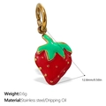 Pendentif fraise miniature doré avec émail rouge et fermoir mousqueton pour bijoux DIY - Pendentif Fraise Émaillé Doré (PJ669RGG)