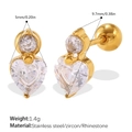 Élégantes boucles d'oreilles cœur en acier inoxydable doré avec zircons cubiques - Boucles d'oreilles piercing cœur en zirconia (EH1220WEG)