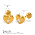 Boucles d'oreilles cœur en acier inoxydable doré avec strass et fermoir à vis sécurisé - Boucles d'oreilles de piercing en strass en forme de cœur (EH1221WEG boucles d'oreilles de piercing)