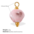 Pink marble pattern ceramic pendant with gold stainless steel ring 19.9mm - Pink and White Marble Ceramic Pendant (PJ714PKG)