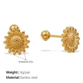 Eleganti orecchini a lobo a girasole placcati oro 18K in acciaio inossidabile da 9,5 mm - Stile Girasole(EH1201G)