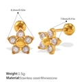 Boucles d'oreilles fleur dorées avec strass brillants en acier inoxydable durable - Boucles d'oreilles piercing fleur en strass (Boucles d'oreilles piercing EH1222WEG)
