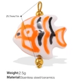 Cute ceramic clownfish pendant in 18K gold plated stainless steel for DIY jewelry - Orange Striped Ceramic Fish Pendant (PJ744OEG)