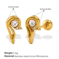 Boucles d'oreilles dorées en acier inoxydable à vis avec zircon et strass étincelants - Clou d'oreille de piercing en zirconia ondulé