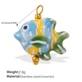 Blue and yellow ceramic tropical fish pendant charm with 18K gold plated stainless steel - Blue and Yellow Painted Ceramic Fish Pendant (PJ745CRG)